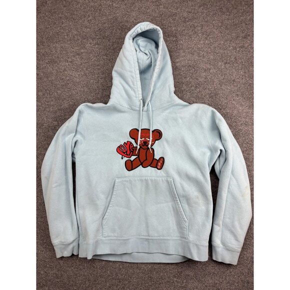 Obey Hoodie Sweatshirt Mens Large Light Blue Teddy Bear Love Graphic Embroidered - Picture 1 of 10